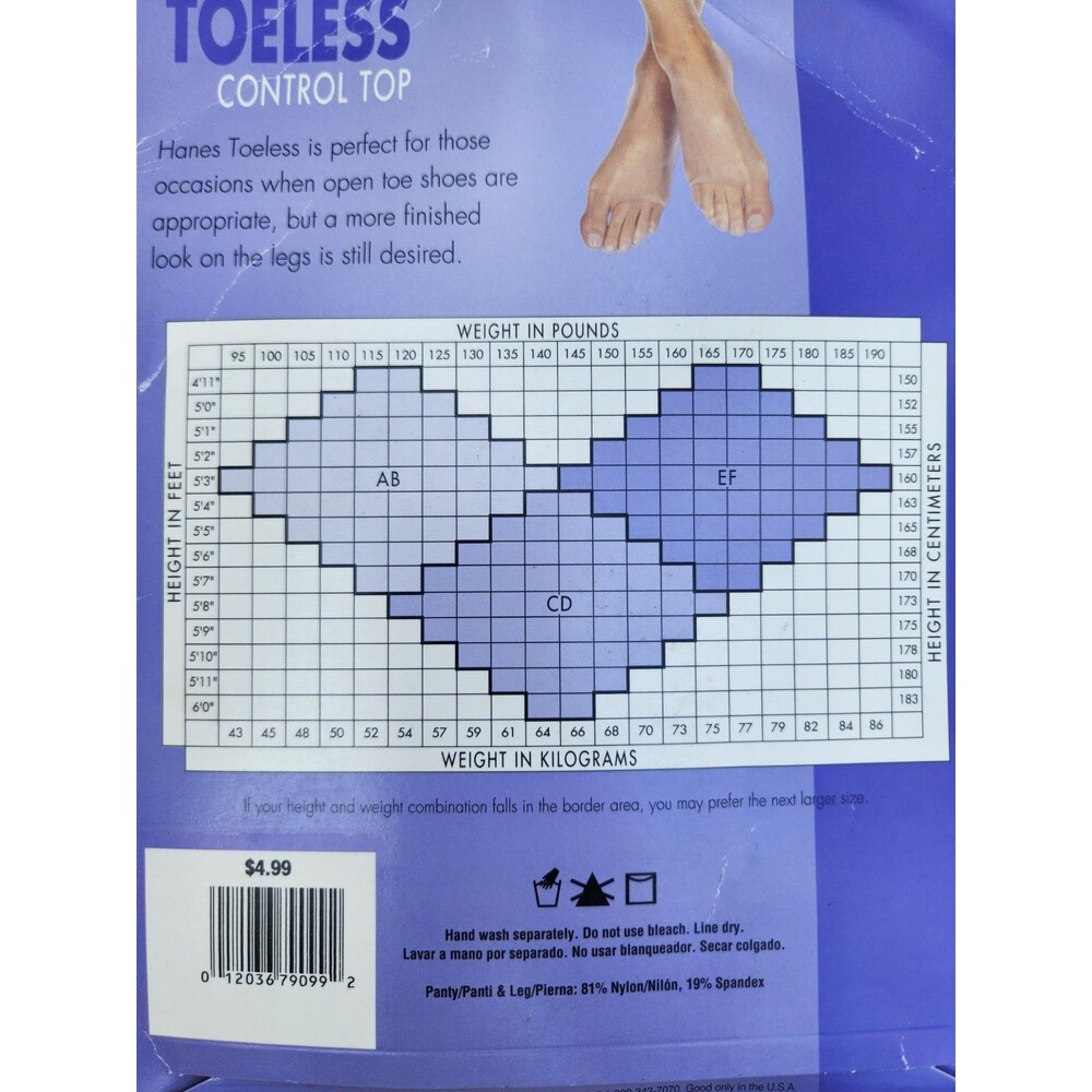 Hanes Pantyhose Toeless Control Top Buff Sz CD New Stockings Nylons OG097. 2002. - Picture 5 of 5